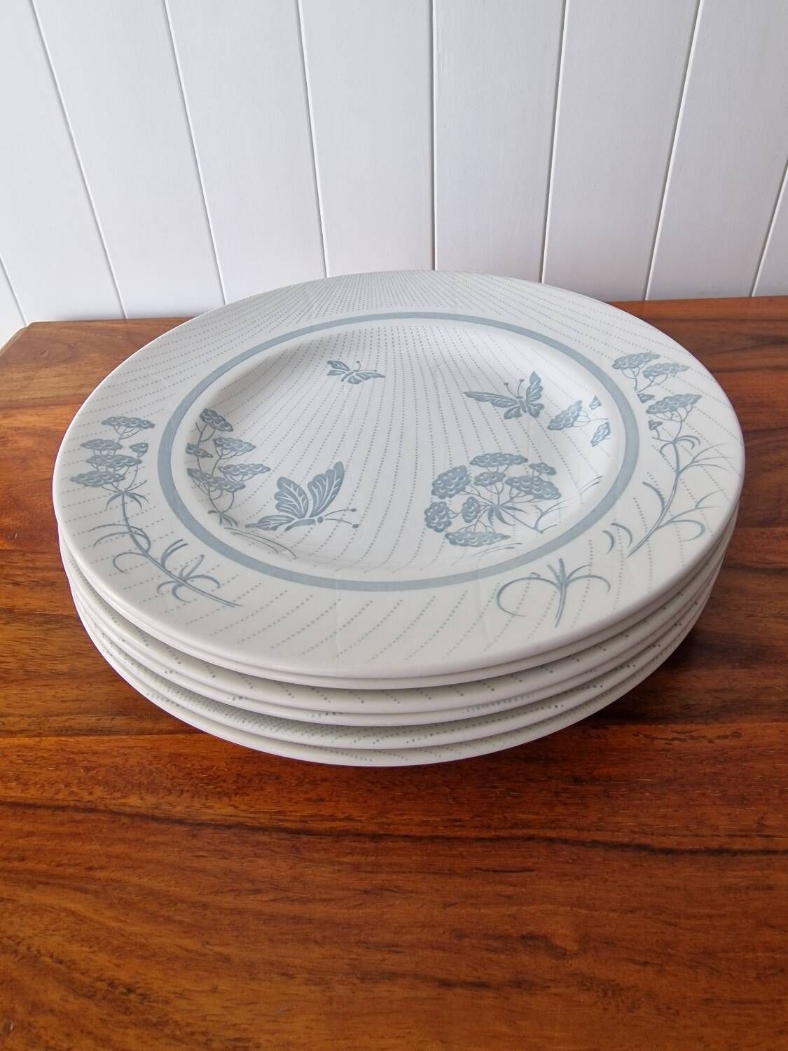 Set of 6 “Butterflies” dinner plates by Wood & Sons Burslem England