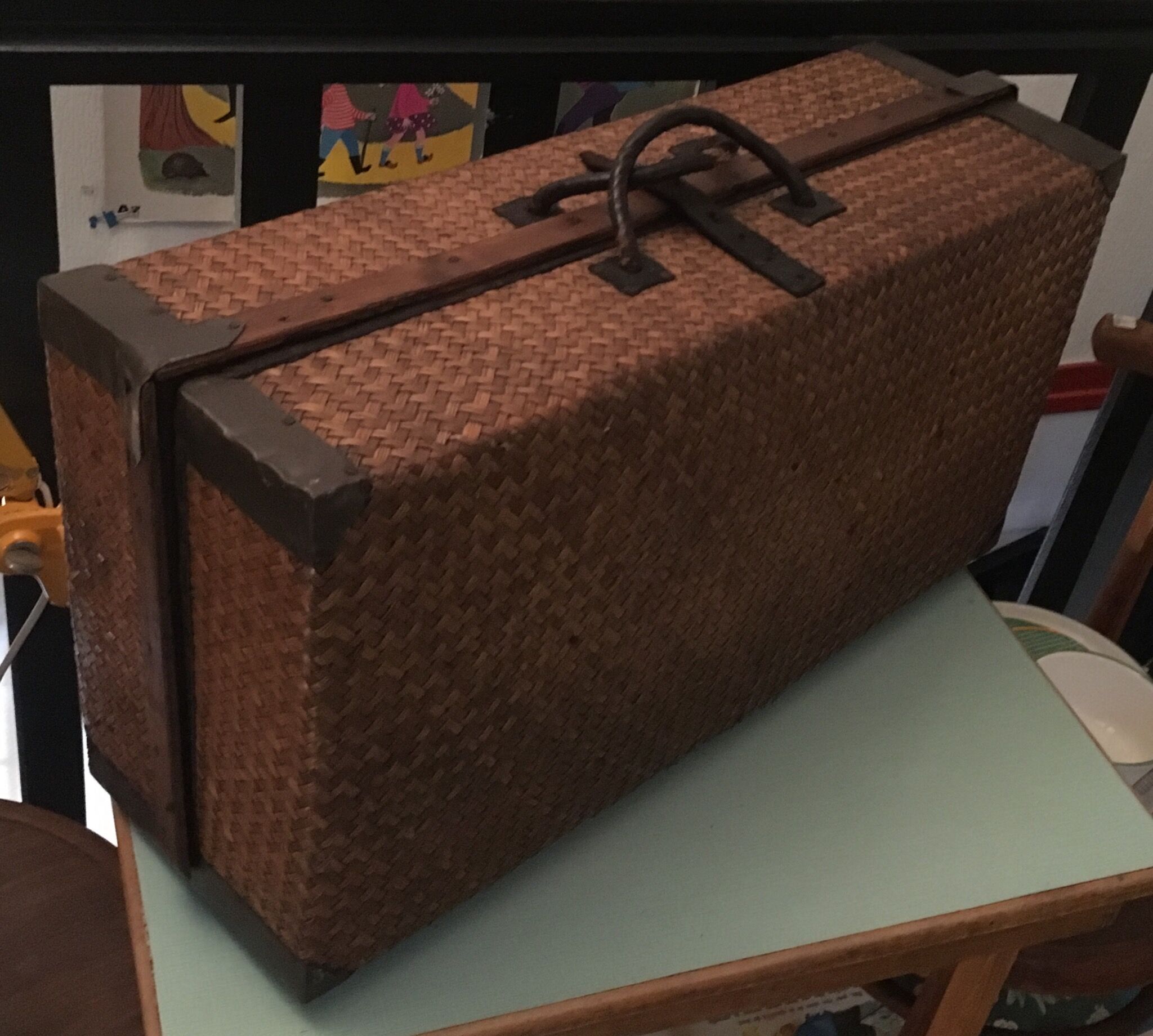 Braided straw suitcase
