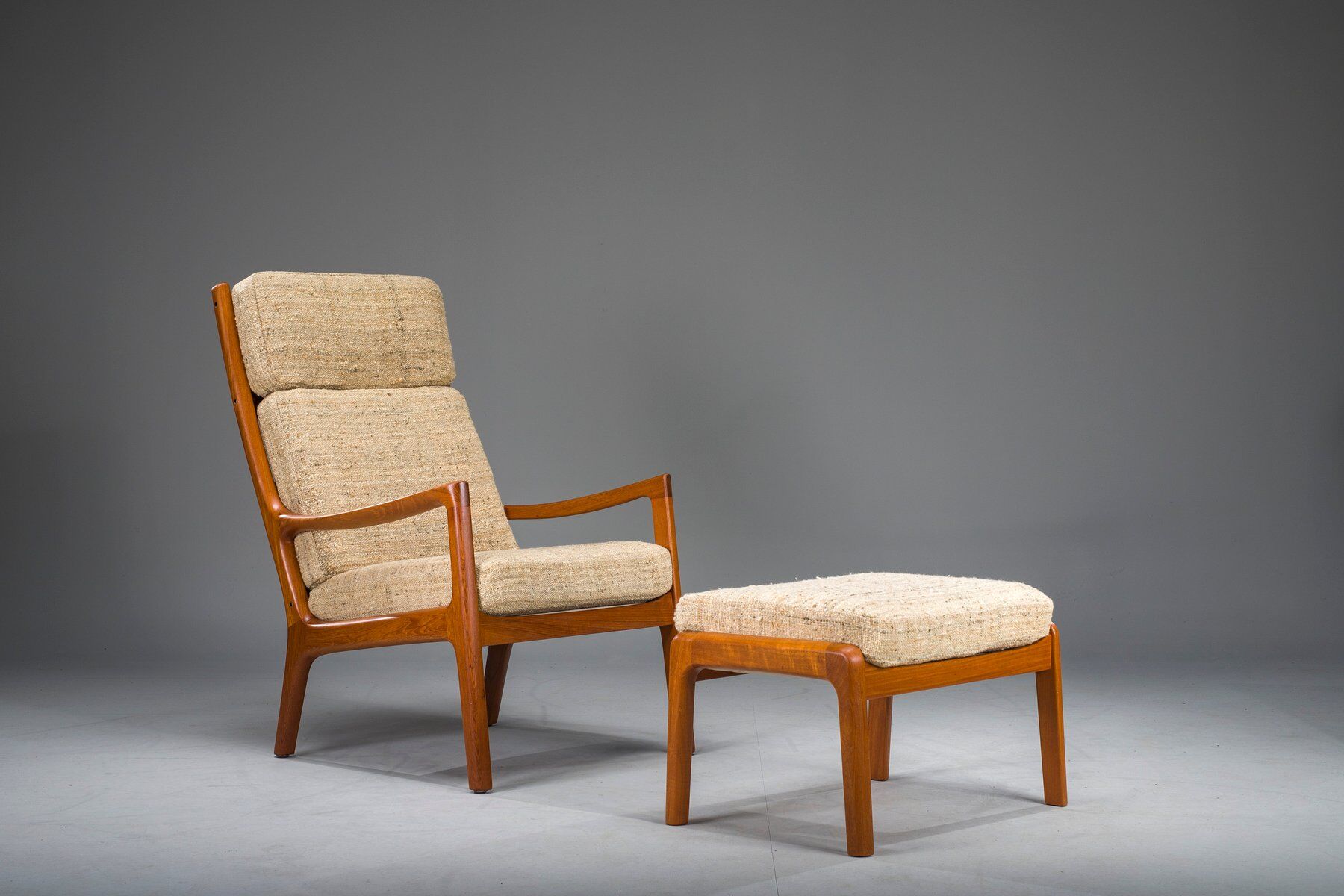 Ensemble de fauteuil à dossier haut et ottoman Senator en teck par Ole Wanscher pour Poul Jeppesen Collectors, Cado, années 1960