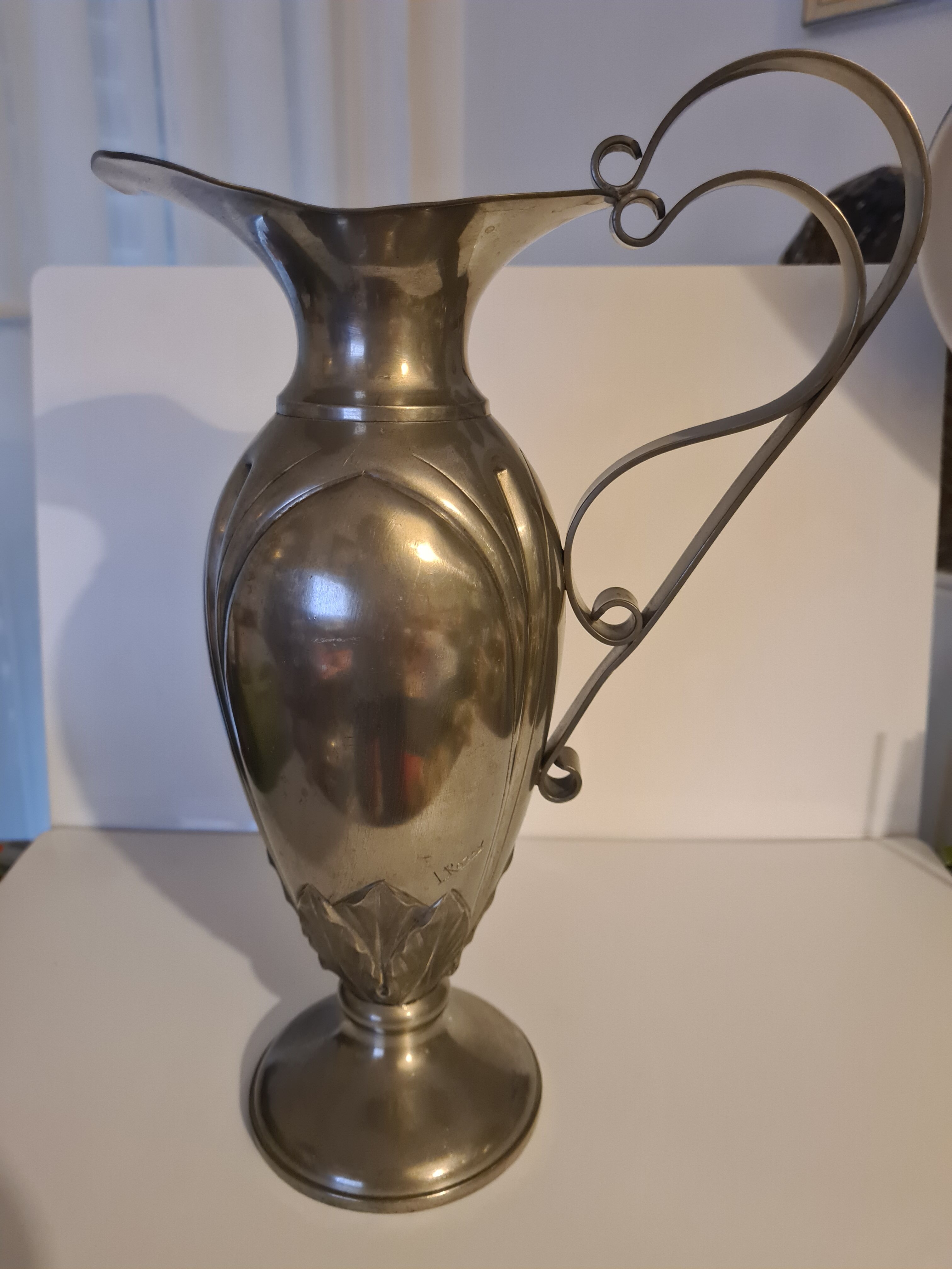 Pure brass ewer signed L Rozay Art Nouveau Style