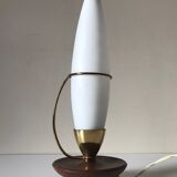 Lamp tripod teak and opaline 1960