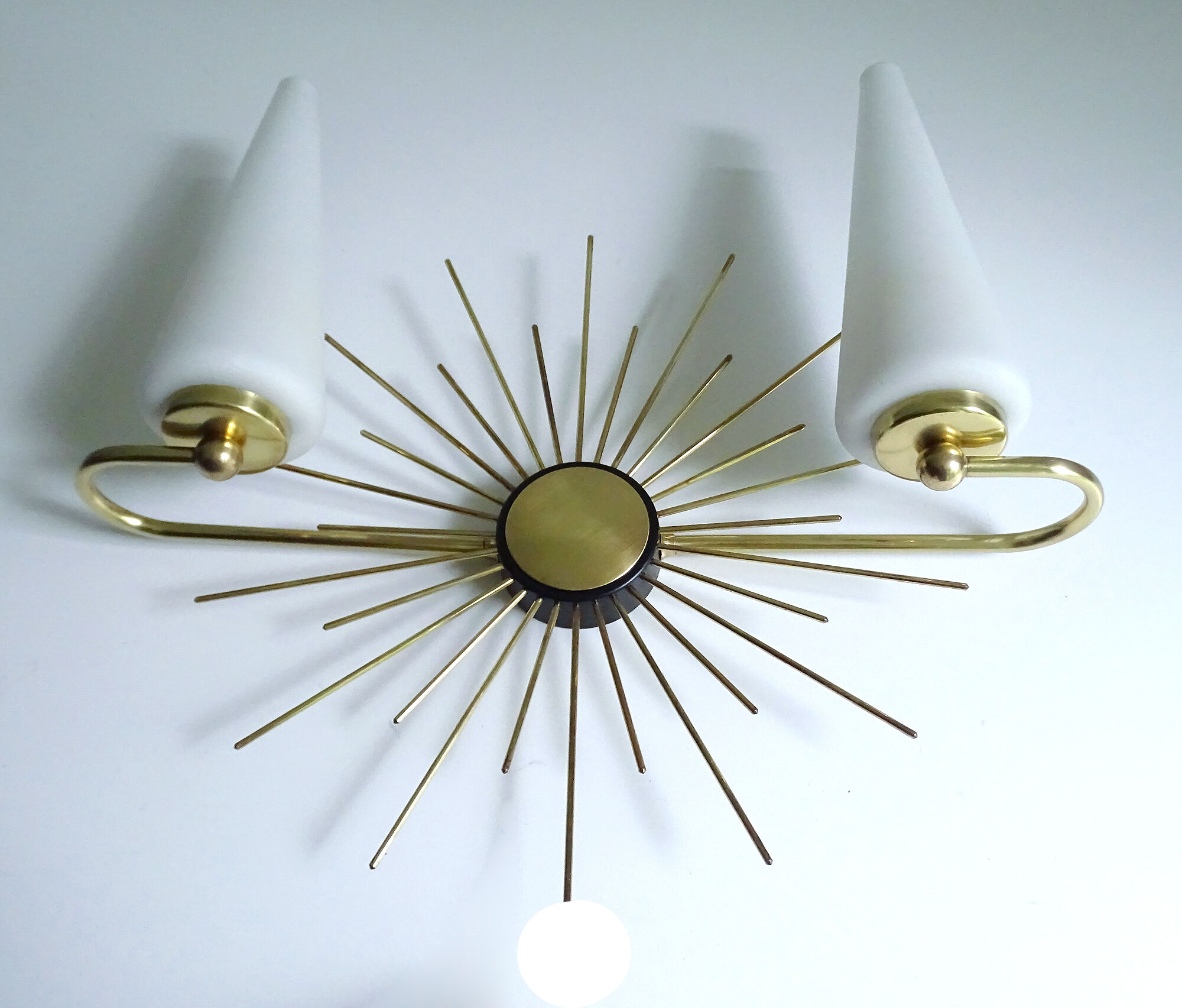 Pair of vintage sconces, sun, glass and brass, 60s