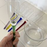 Set of 6 Vintage Champagne Flutes with Stand, German Handblown Glass