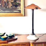 Monumental art deco pink table lamp, Muller frères Luneville, France, ca 1920s