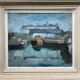 HST painting "The Canal with barges" Post impressionist signed Dumas + frame