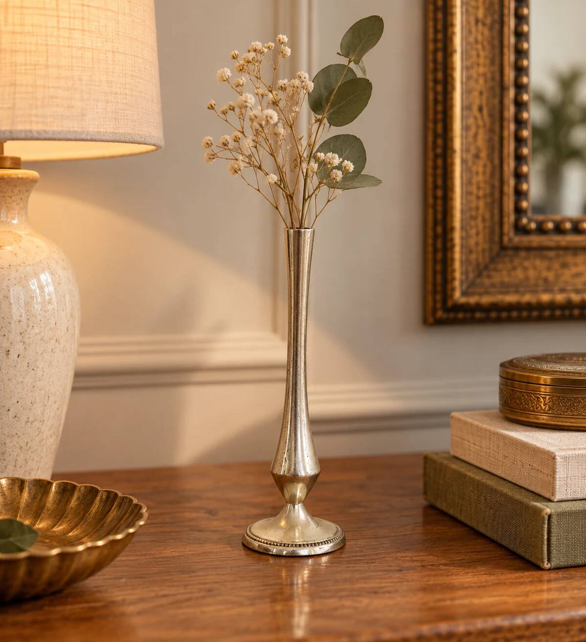 Vintage silver-plated soliflore – tall trumpet vase on a stand