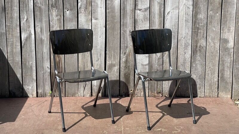 Black'n Chrome Galvanitas chairs – Black Pagholz – Chromed frame – Vintage design (50 in stock)