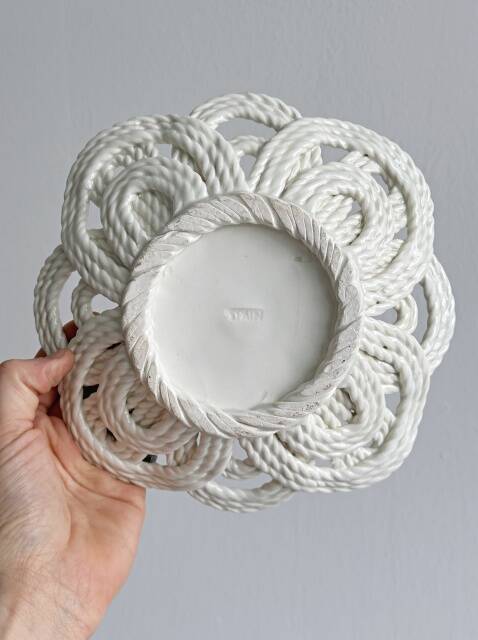 Antique twisted white porcelain basket