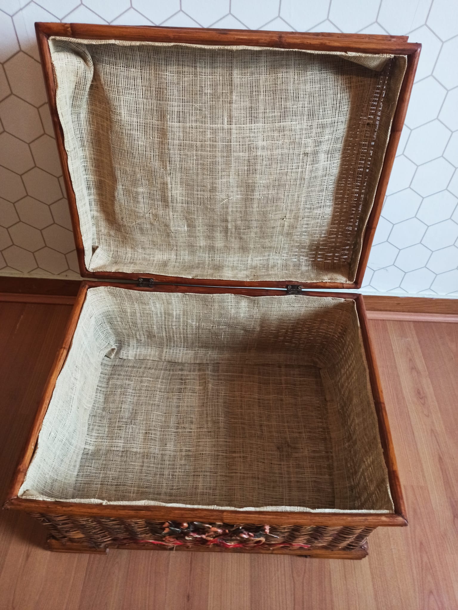 Ancient wicker, rattan and bamboo chest