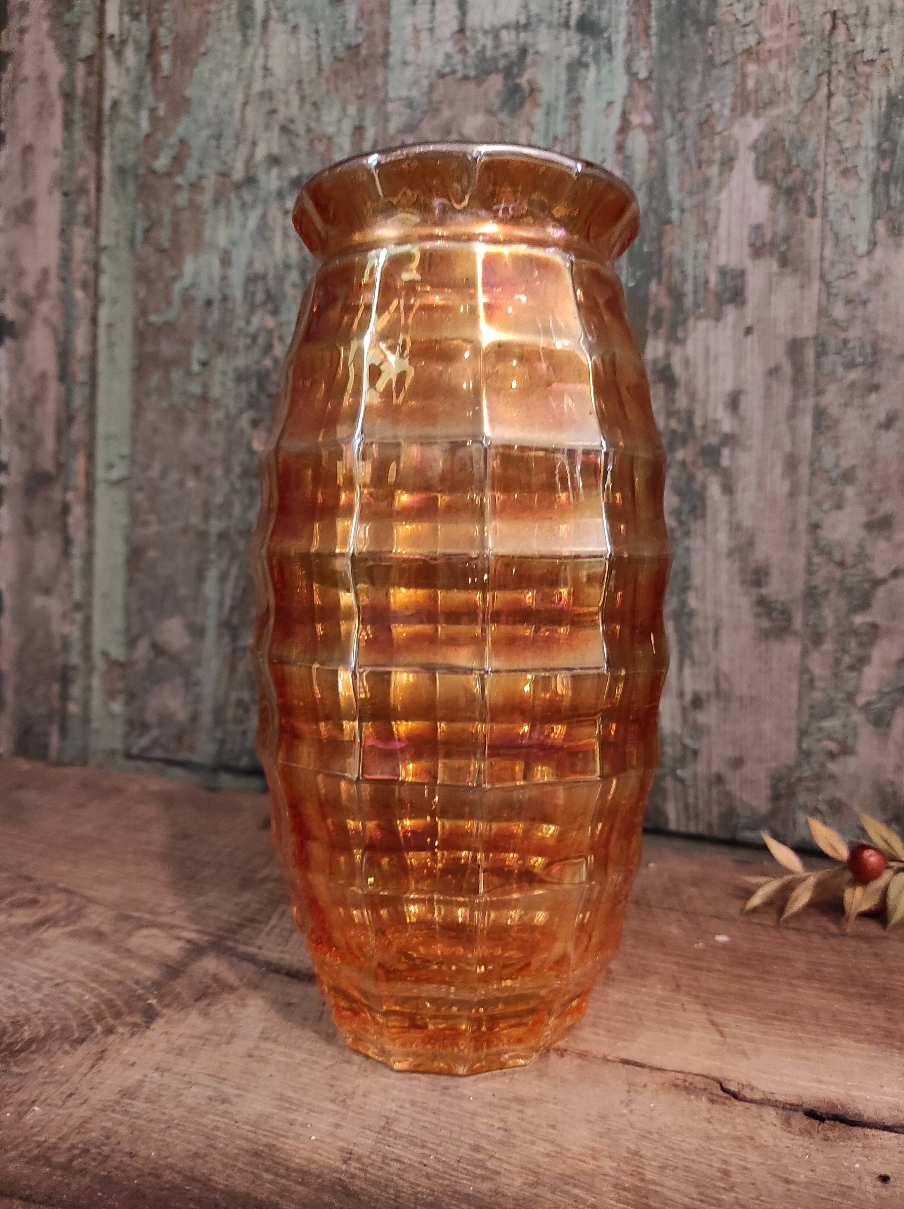 Vintage french cut crystal vase from the 40's in amber colour