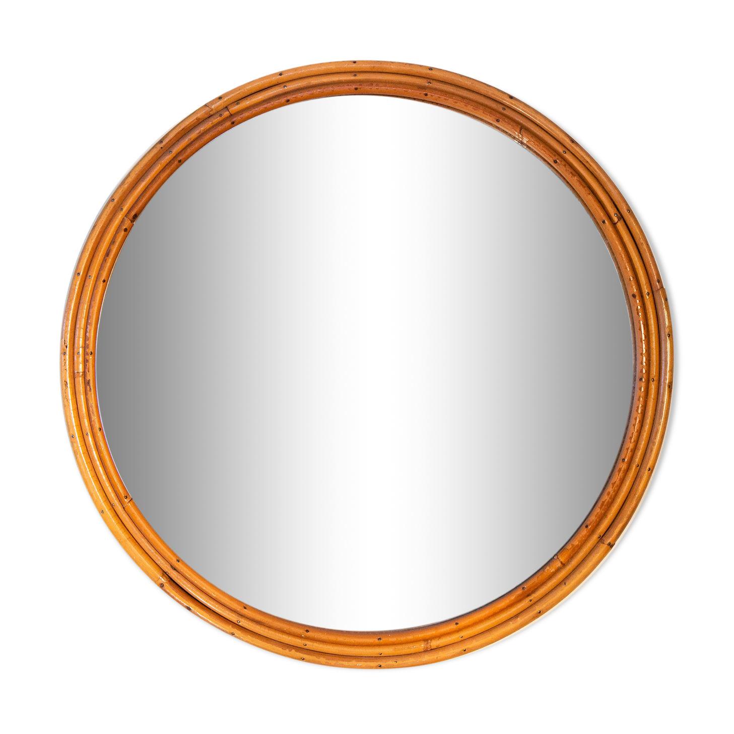 1970 mirror, rattan frame