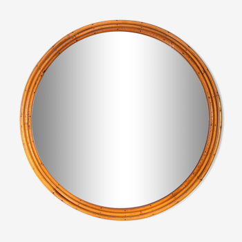 1970 mirror, rattan frame