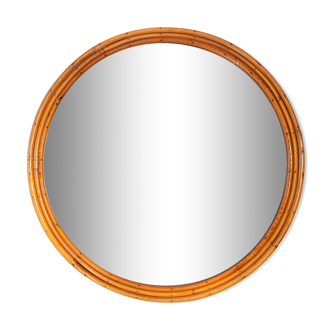 1970 mirror, rattan frame