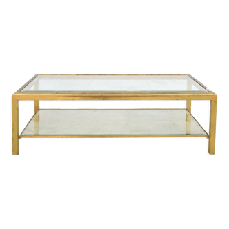 Coffee table in gilded brass and glass