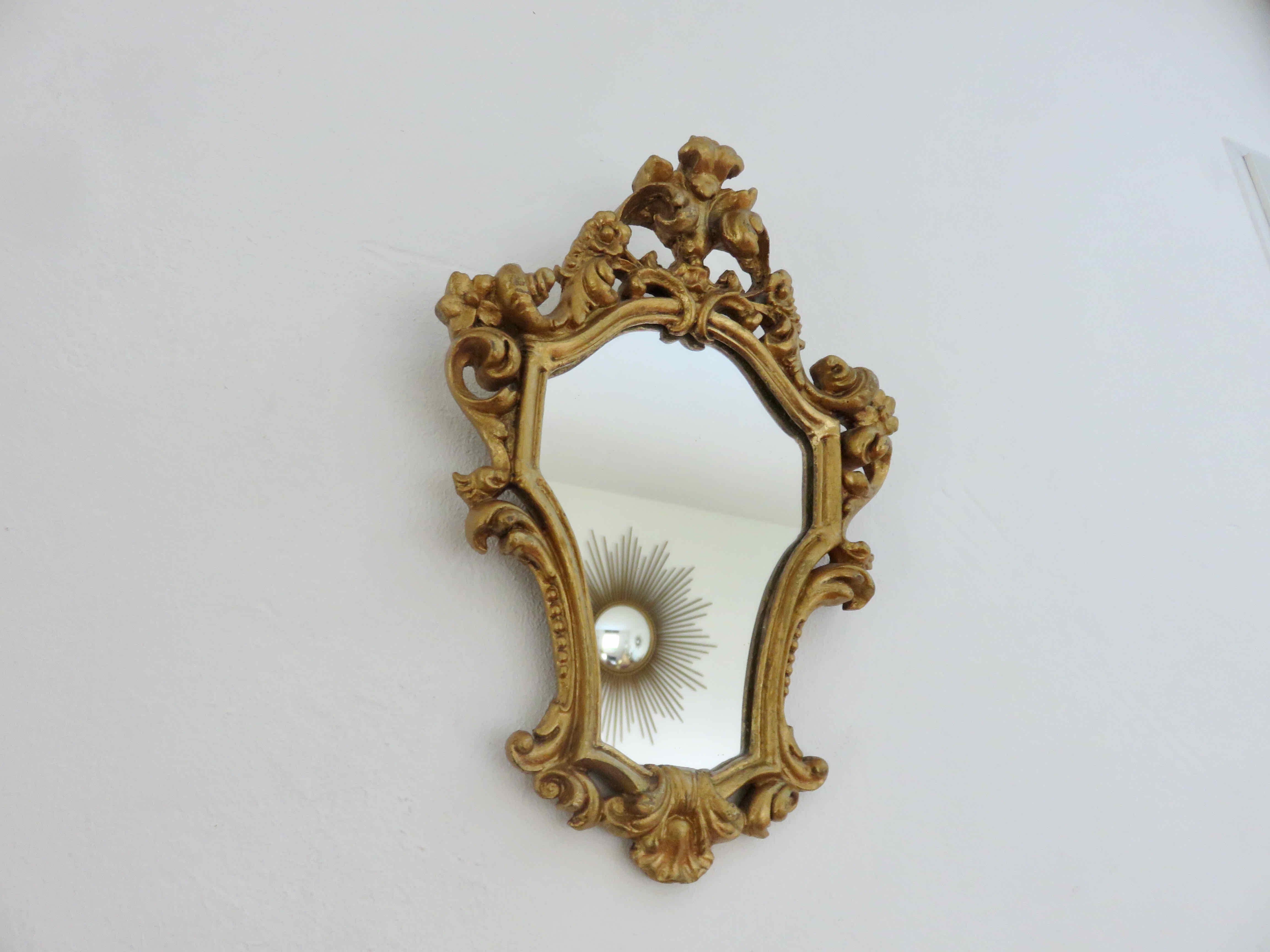 Baroque style mirror in gilded resin 60s 70s