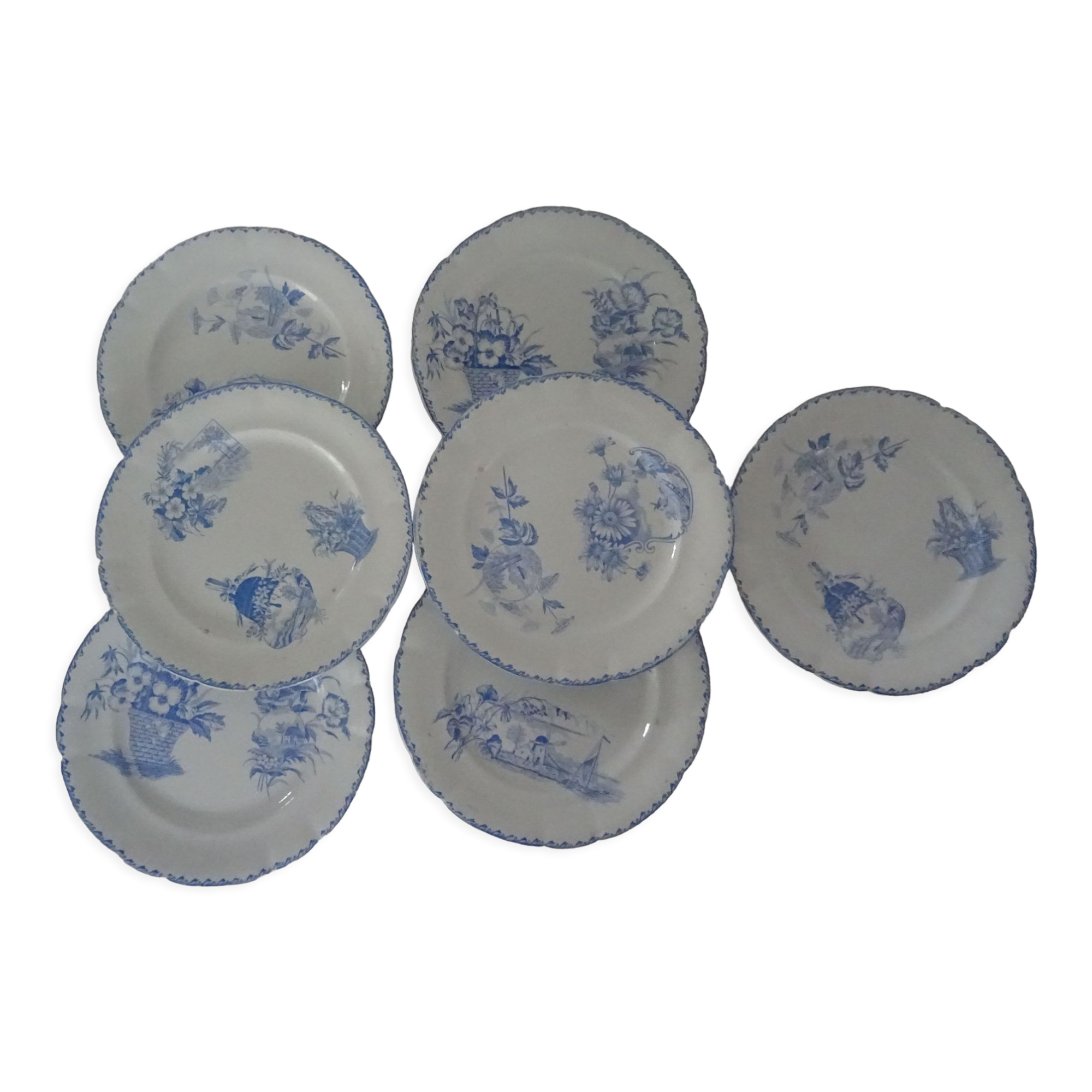 7 plates old faience 80123 Luneville K & G Sarreguemines blue  