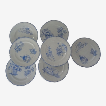 7 assiettes faience ancienne 80123 Luneville K & G Sarreguemines décor bleu