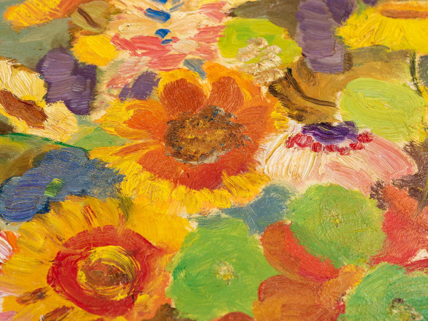 Colorful Bouquet of Flowers, Acrylic on Plate, 41 x 50 cm