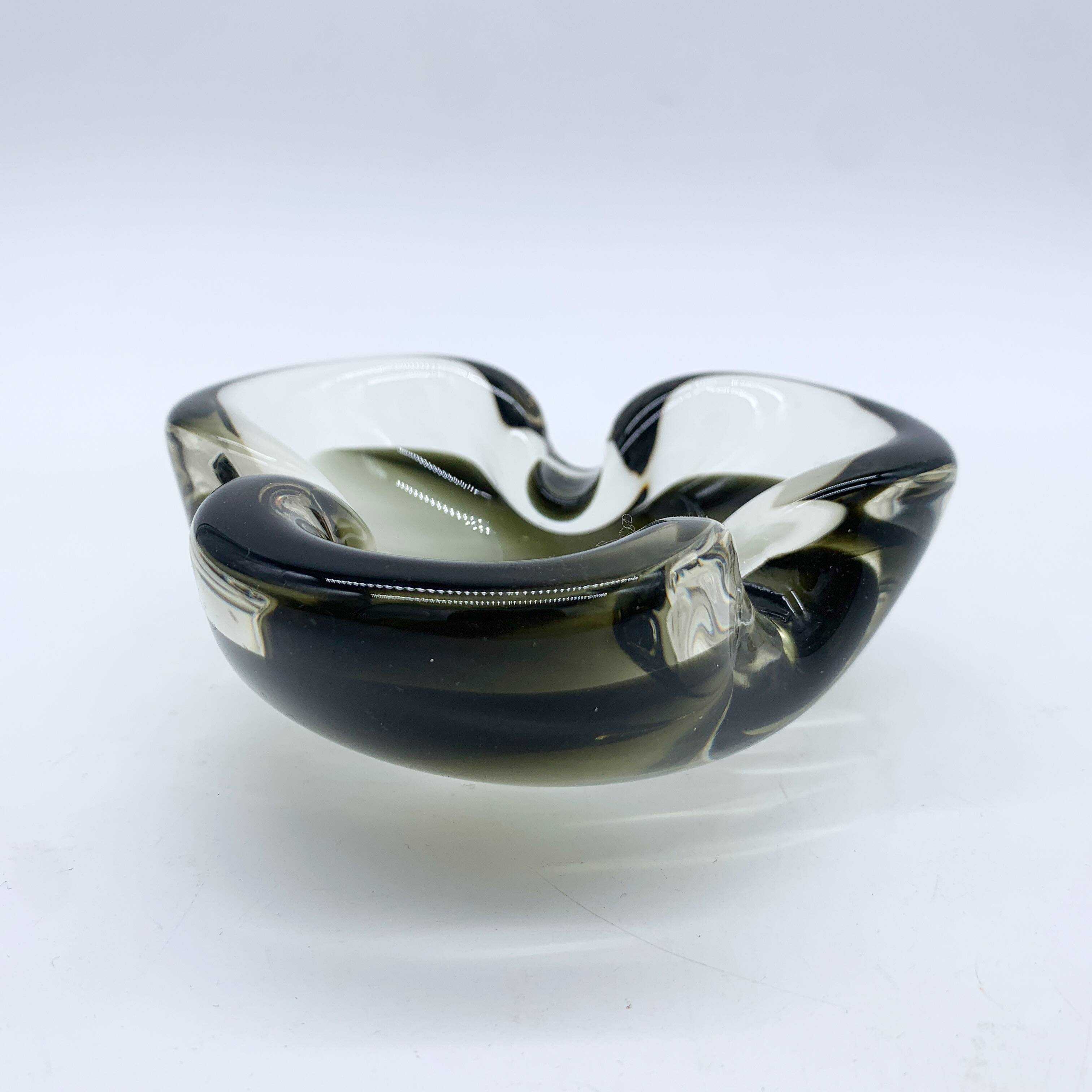 Murano ashtray, black and smoky grey, 1970