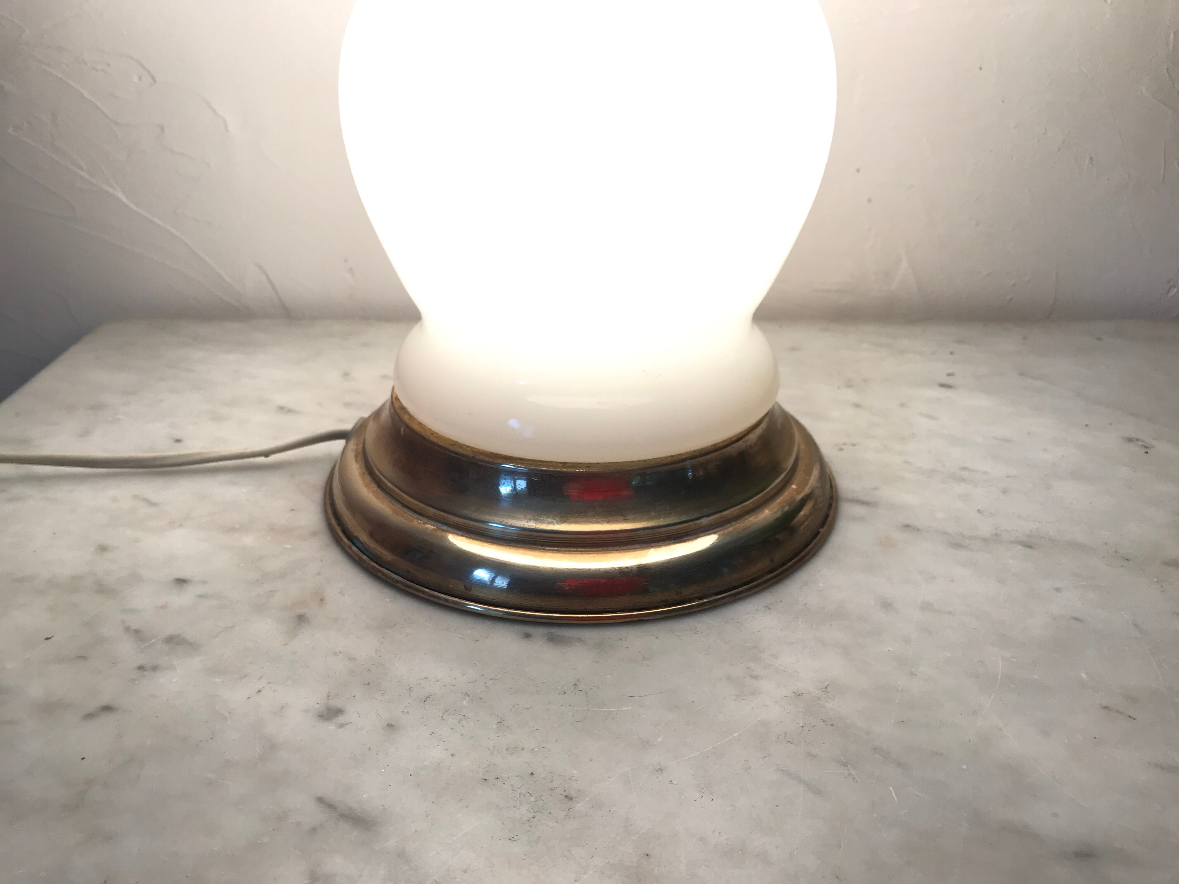 Vintage opaline and brass mushroom lamp