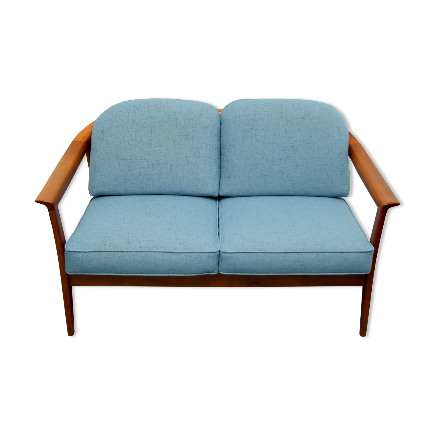1960s 2-seater sofa in cherrywood middle blue, Wilhelm Knoll