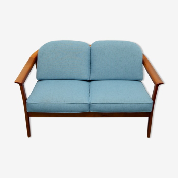 1960s 2-seater sofa in cherrywood middle blue, Wilhelm Knoll