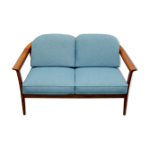 1960s 2-seater sofa in cherrywood middle blue, Wilhelm Knoll