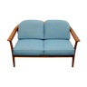 1960s 2-seater sofa in cherrywood middle blue, Wilhelm Knoll