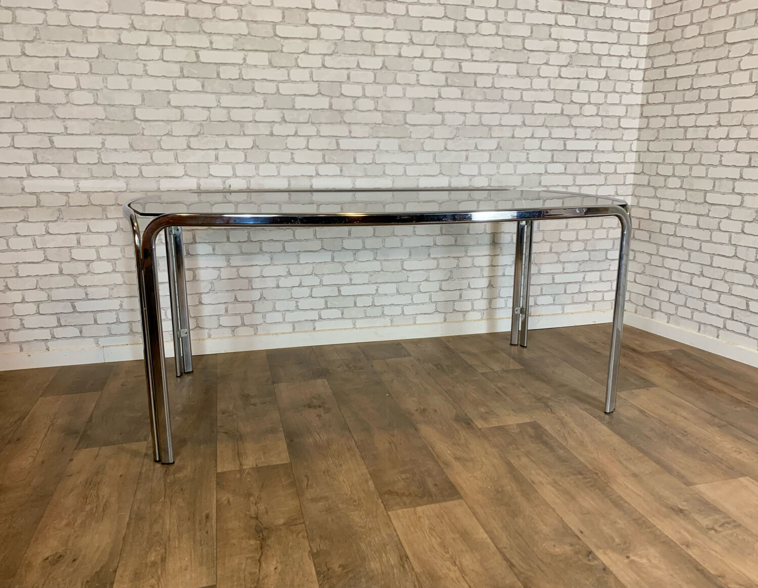 Vintage chrome table and smoked glass 1970