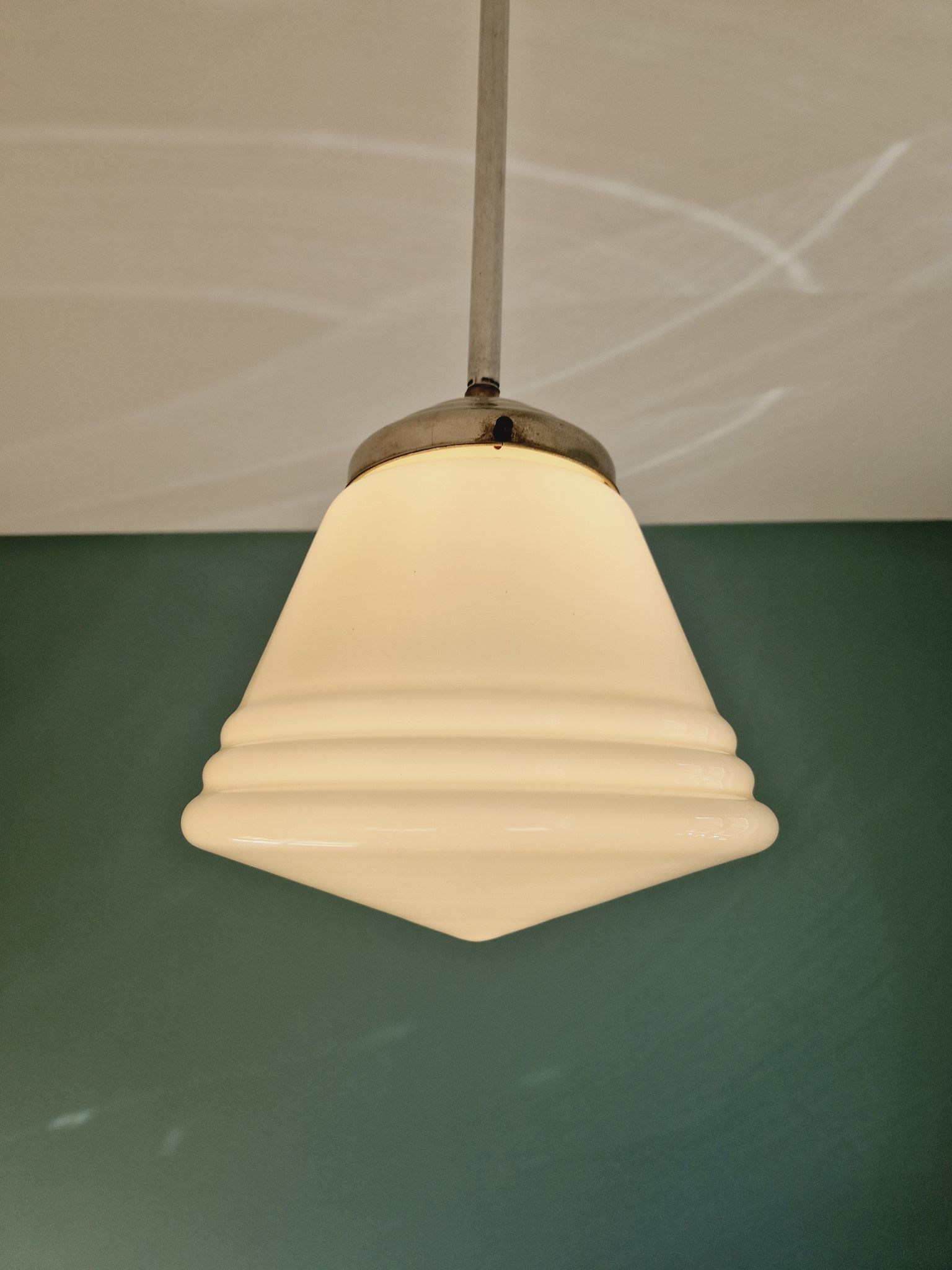 Art Deco pendant lamp in conical white opaline, 1920s-30s