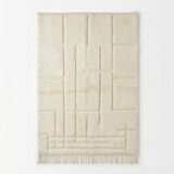 Large graphic white Berber rug in wool