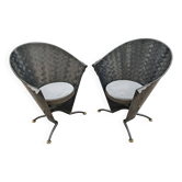 Postmodern sculptural chairs, steel cones by Steel-Line, 1980s.