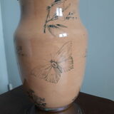 Earthenware kerosene lamp, bohemian crystal and hasag spout