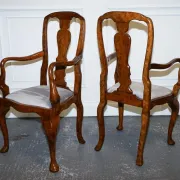 Art Deco Queen Anne Style Armchairs in Walnut Burl, 1920s, Set of 2