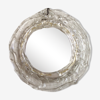 Miroir rond avec cadre en verre, années 80, 28cm