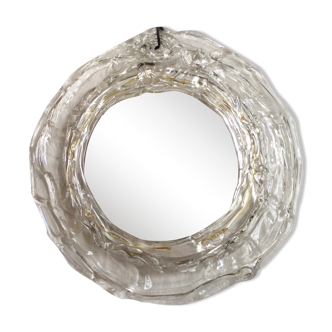 Miroir rond avec cadre en verre, années 80, 28cm