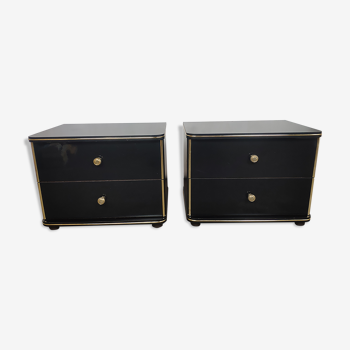 Pair of black black and gold vintage bedside table