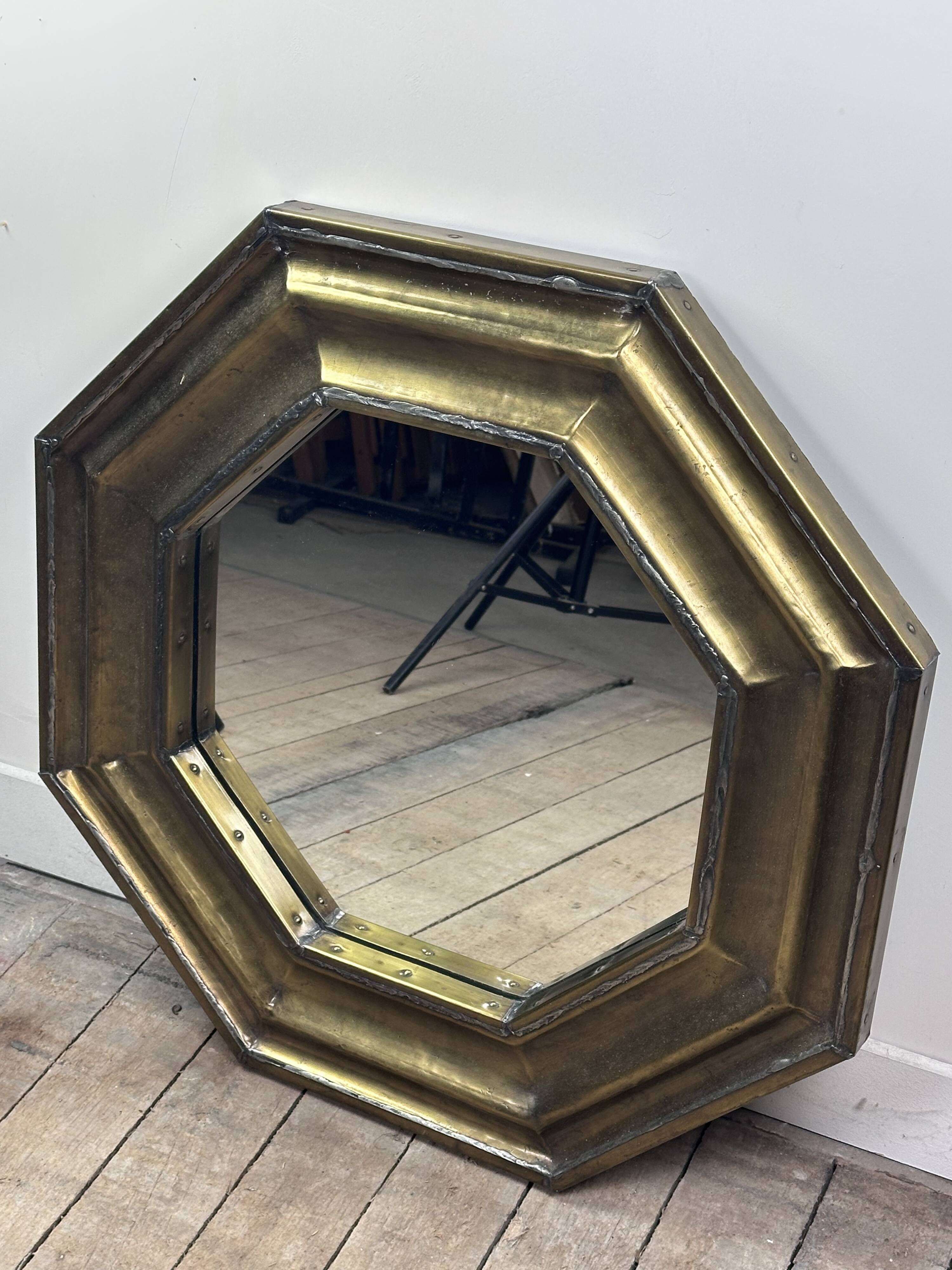 Vintage 1960s octagonal brass and pewter mirror