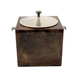 Mid-century brown parchment ice bucket, Aldo Tura Italy 1950s