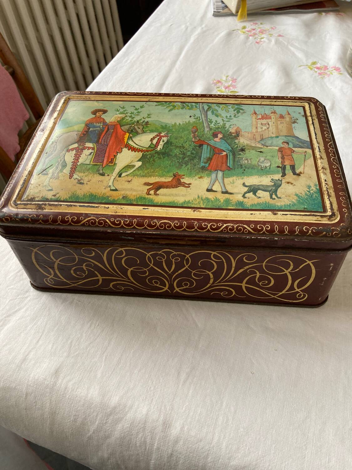 Metal box decorated with medieval pattern