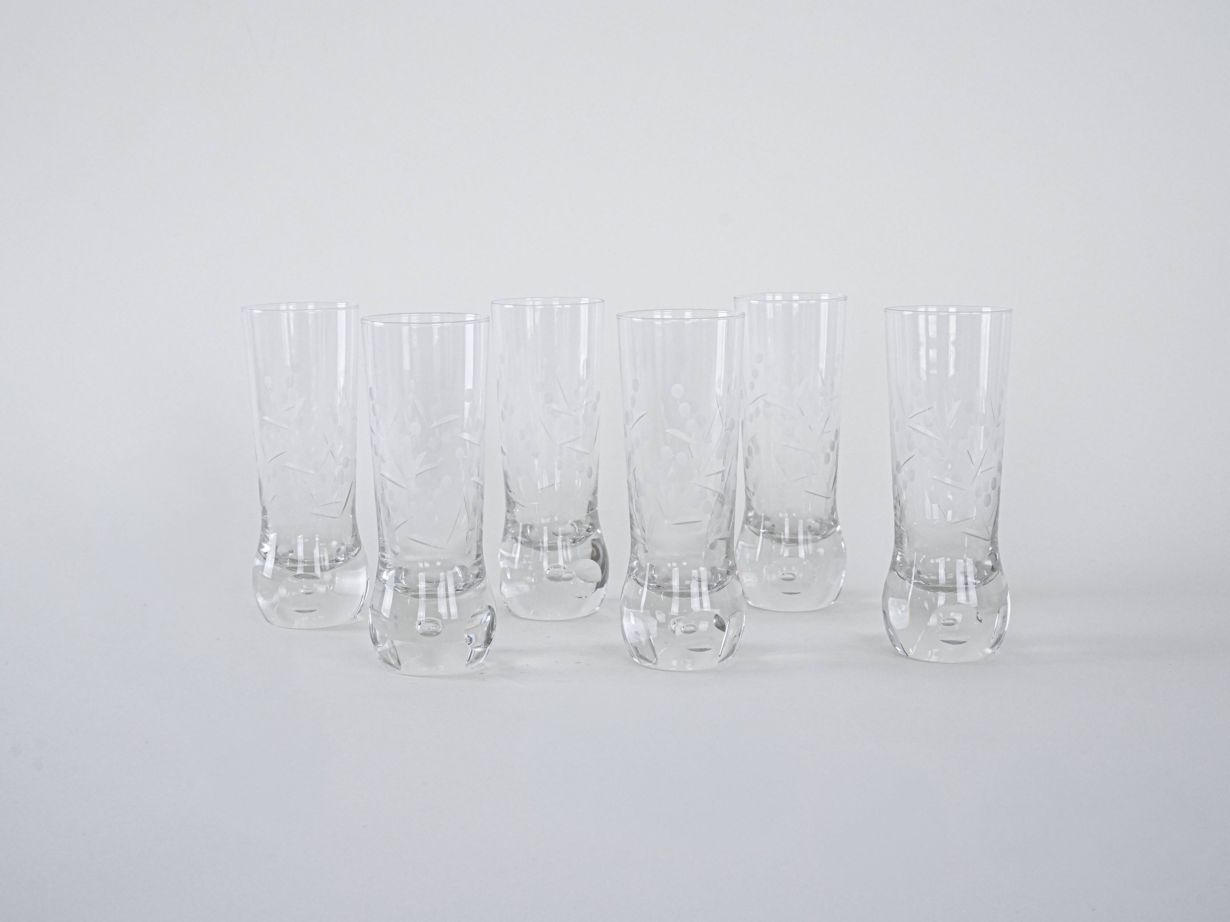 Set of six glasses, Italian design, 1970s, made in Italy