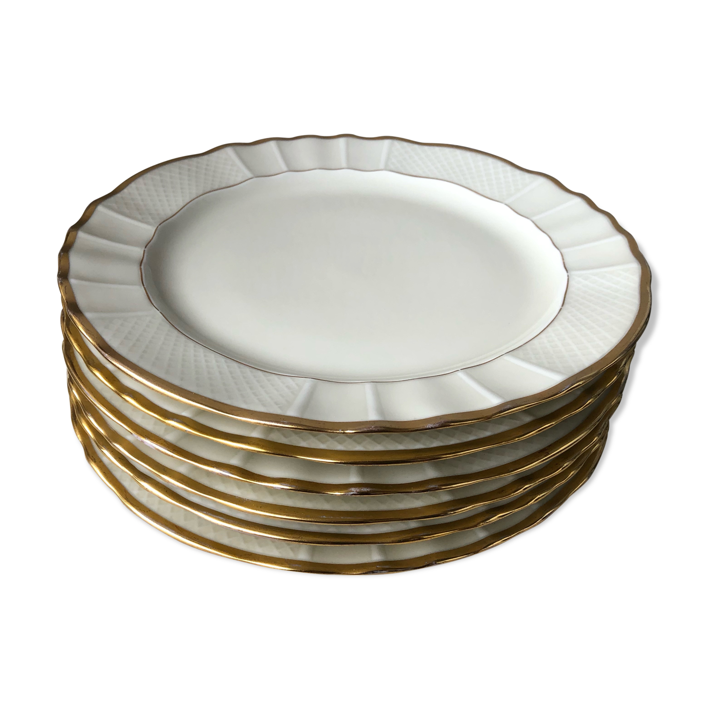 Set of six plates Limoges B-C ivory and gold art deco