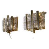 Pair of glass and brass wall lights by Carl Fagerlund 1970