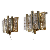 Pair of glass and brass wall lights by Carl Fagerlund 1970