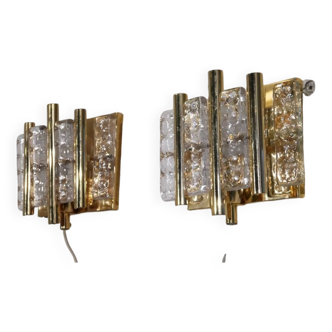 Pair of glass and brass wall lights by Carl Fagerlund 1970