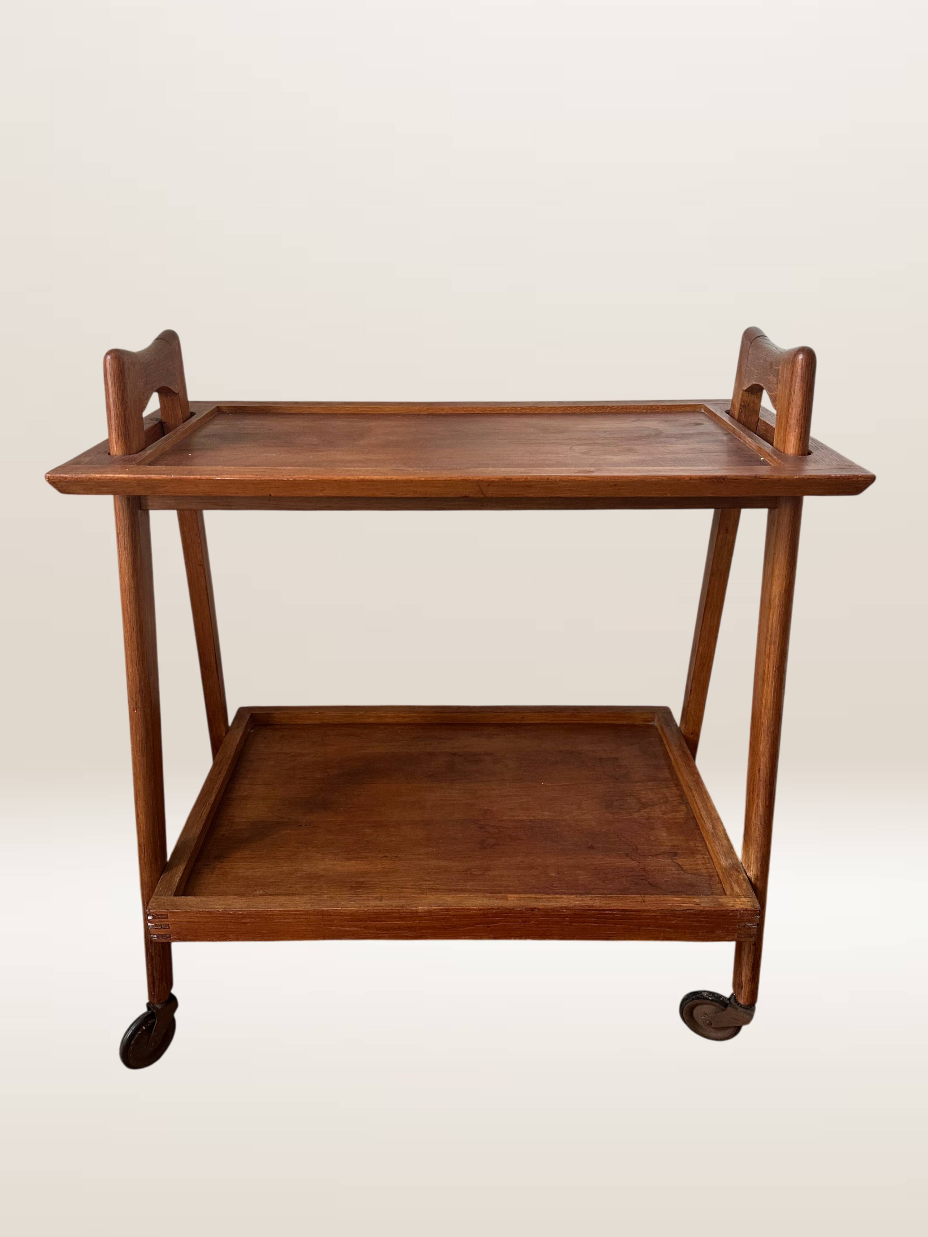 Scandinavian teak rolling dessert trolley
