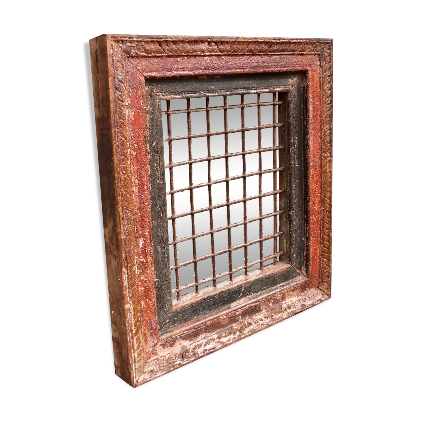 Antique Iron Jali Window Mirror Frame 62x70cm