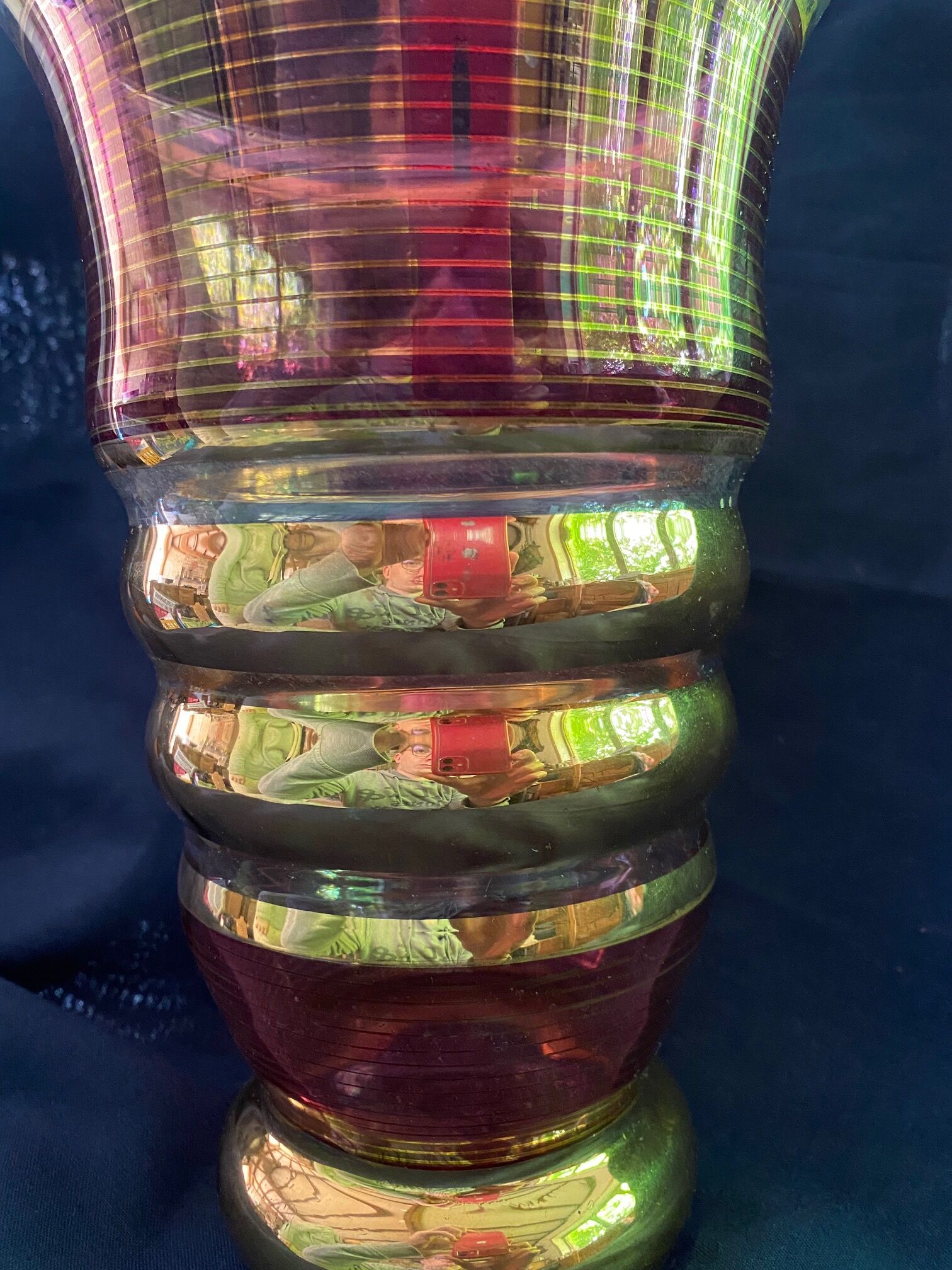 art deco vase in fuchsia & gold glass cira 1930 - belgian glassware (boom/doyen/laeken)