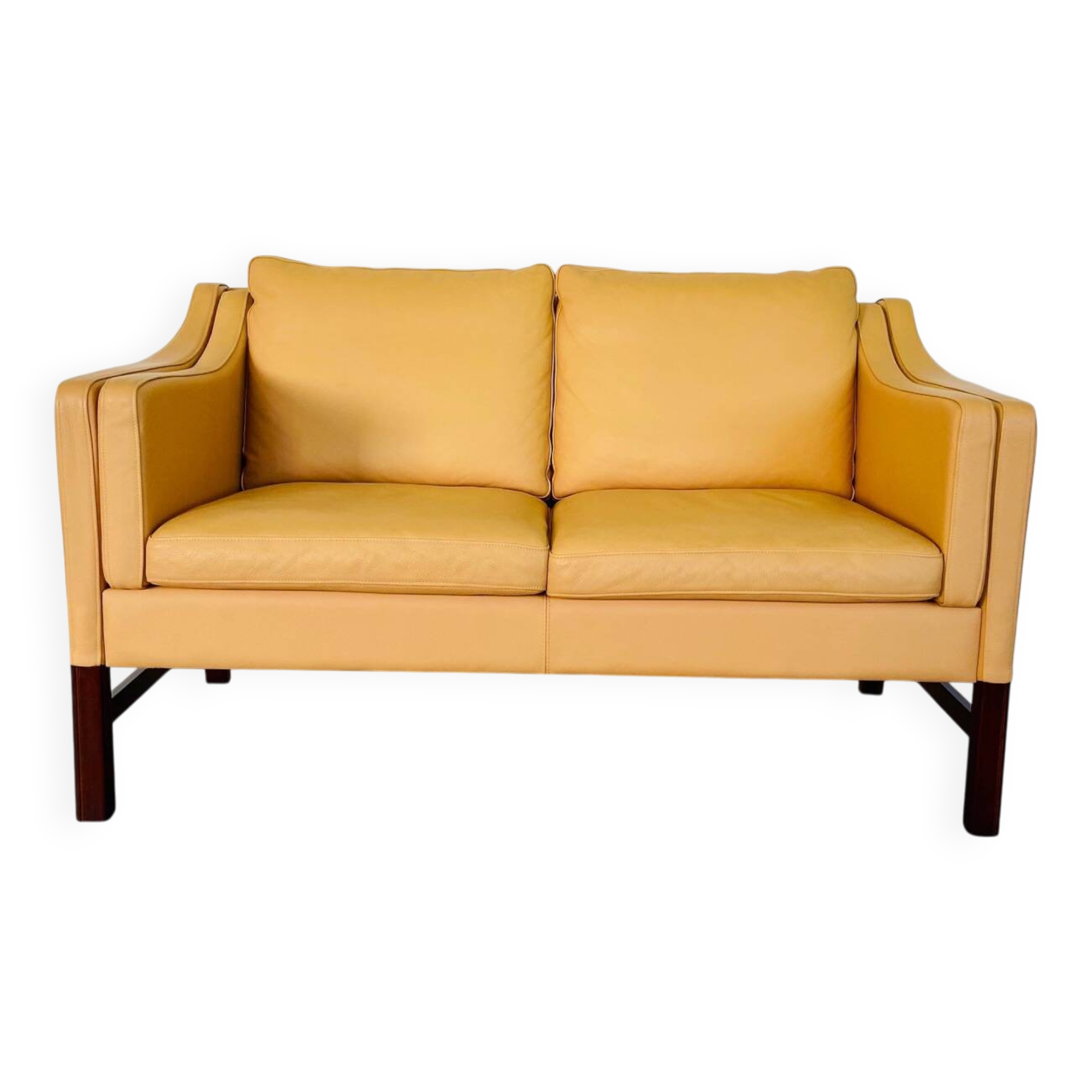 VINTAGE DANISH RETRO SKIPPER 2 PERSON SOFA IN BUTTERMILK LEATHER