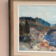 Original Swedish Oil on Canvas – “Landscape with River and Forest” by Kaj – Signed – Vintage & Framed – 60 × 52 cm (23.6" × 20.5")